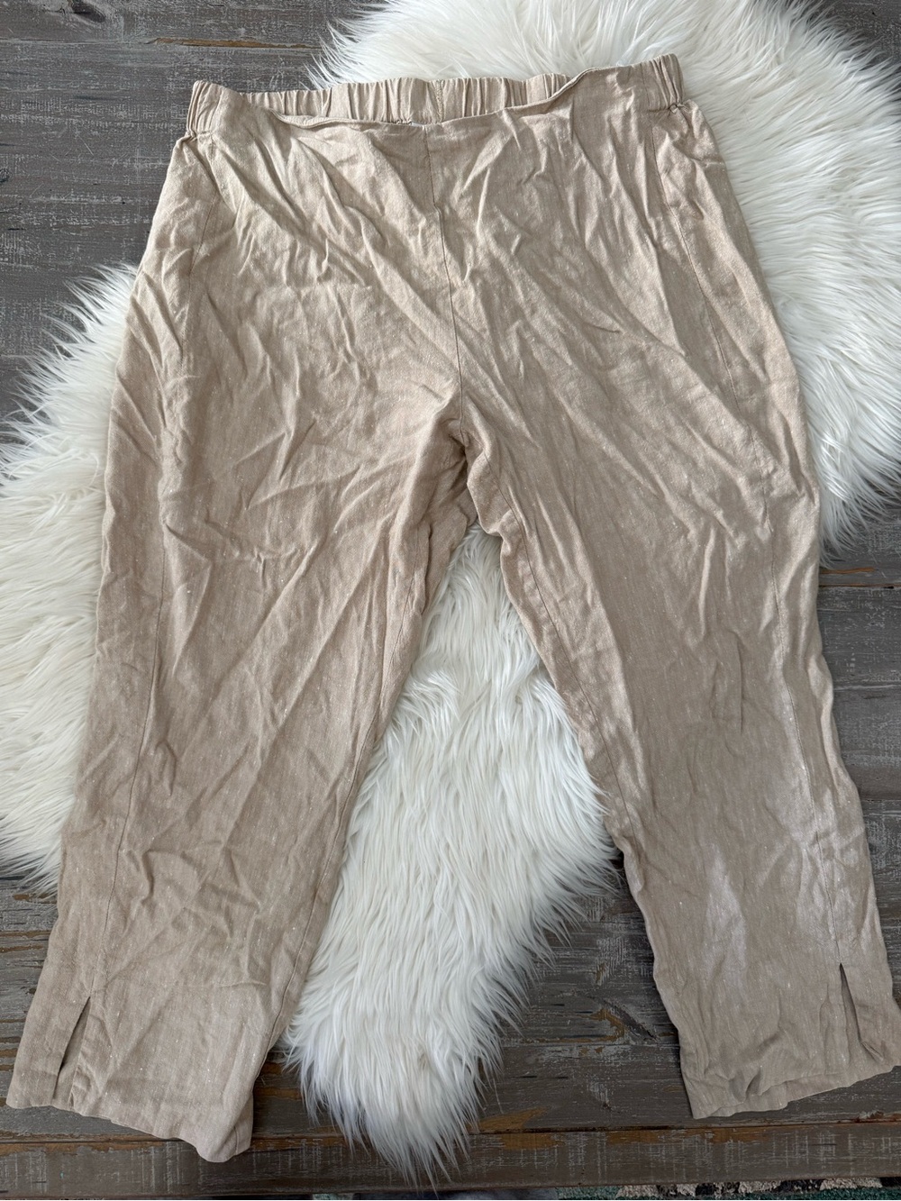J. Jill Linen Stretch Crop Pants Large Neutral Pull-On Cropped Trousers - Picture 2 of 5